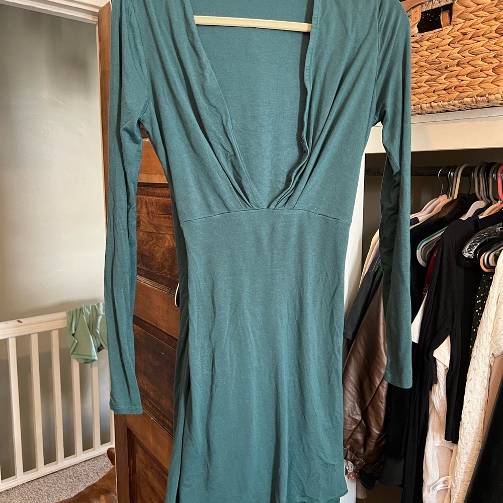 Lulu’s Deep V Neck Army Green Bodycon dress